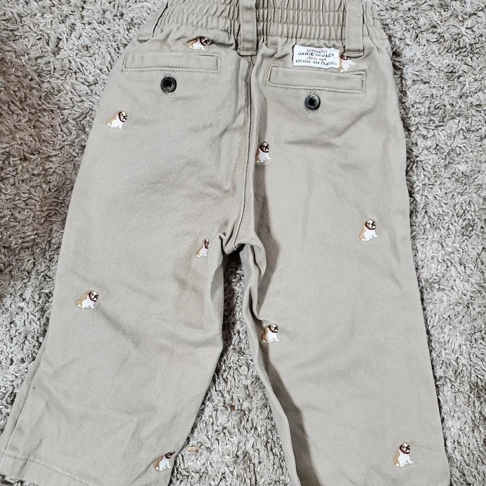 Janie and Jack Kakhi Puppy Embroidered Pants